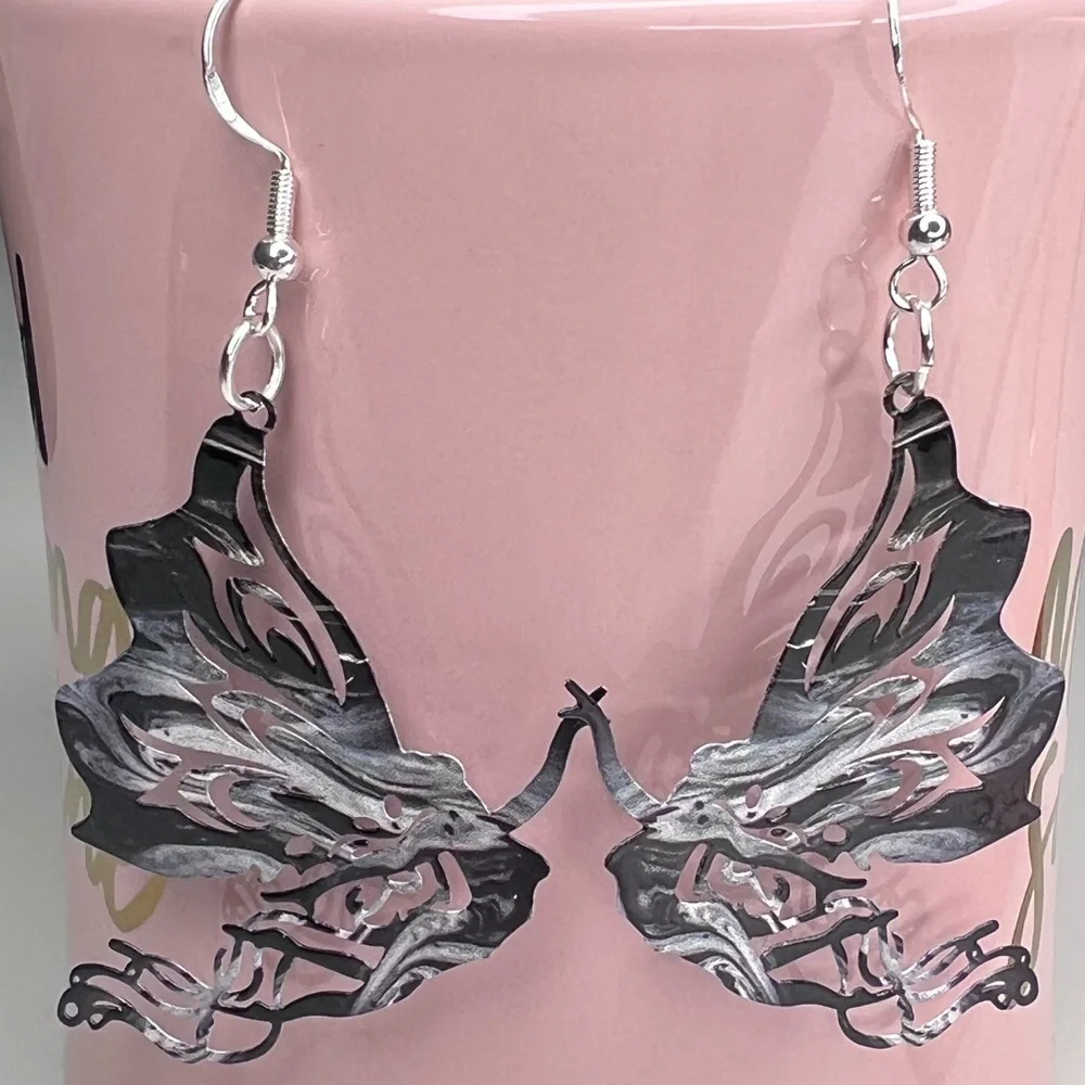 925 Sterling Hook Earrings with black fairy - Picture 1 of 2
